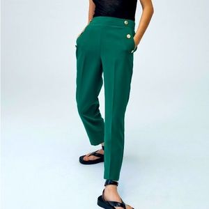 Zara high waisted straight leg pants gold button trim